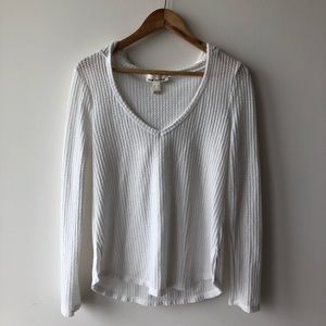 White Knit Deep V Neck Hoodie
